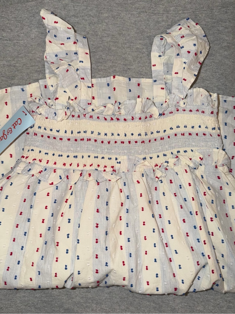 Cat & Jack Cream Sundress with Red and Blue Accents